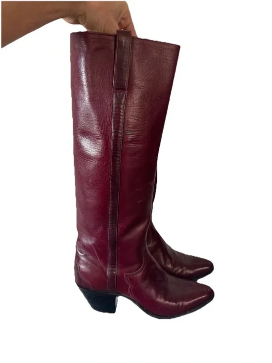 Vintage Burgundy Leather Knee High Boots Western Y2K Size 5.5B Bohemian Festival - Picture 5 of 16